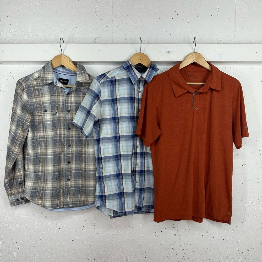 Lot of 3 Marmot Men’s Size Small & Medium Button Down Long & Short Sleeve Shirts